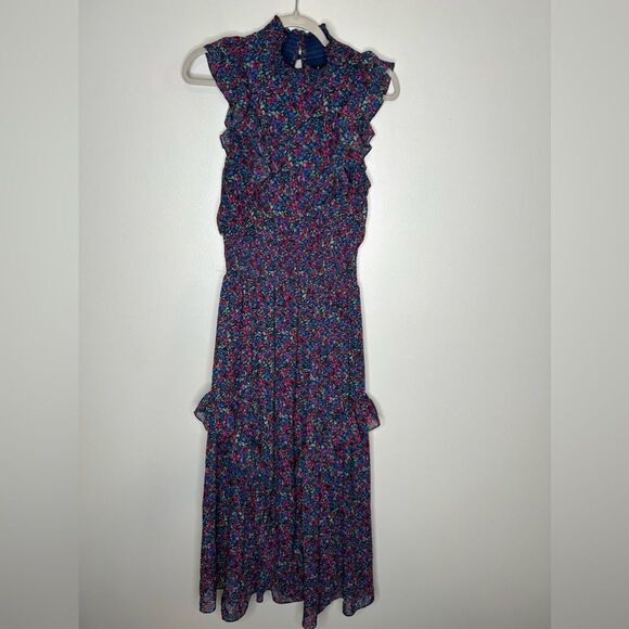 Lulus Evalina Navy Blue Floral Print Mock Neck Midi Dress - Picture 4 of 5
